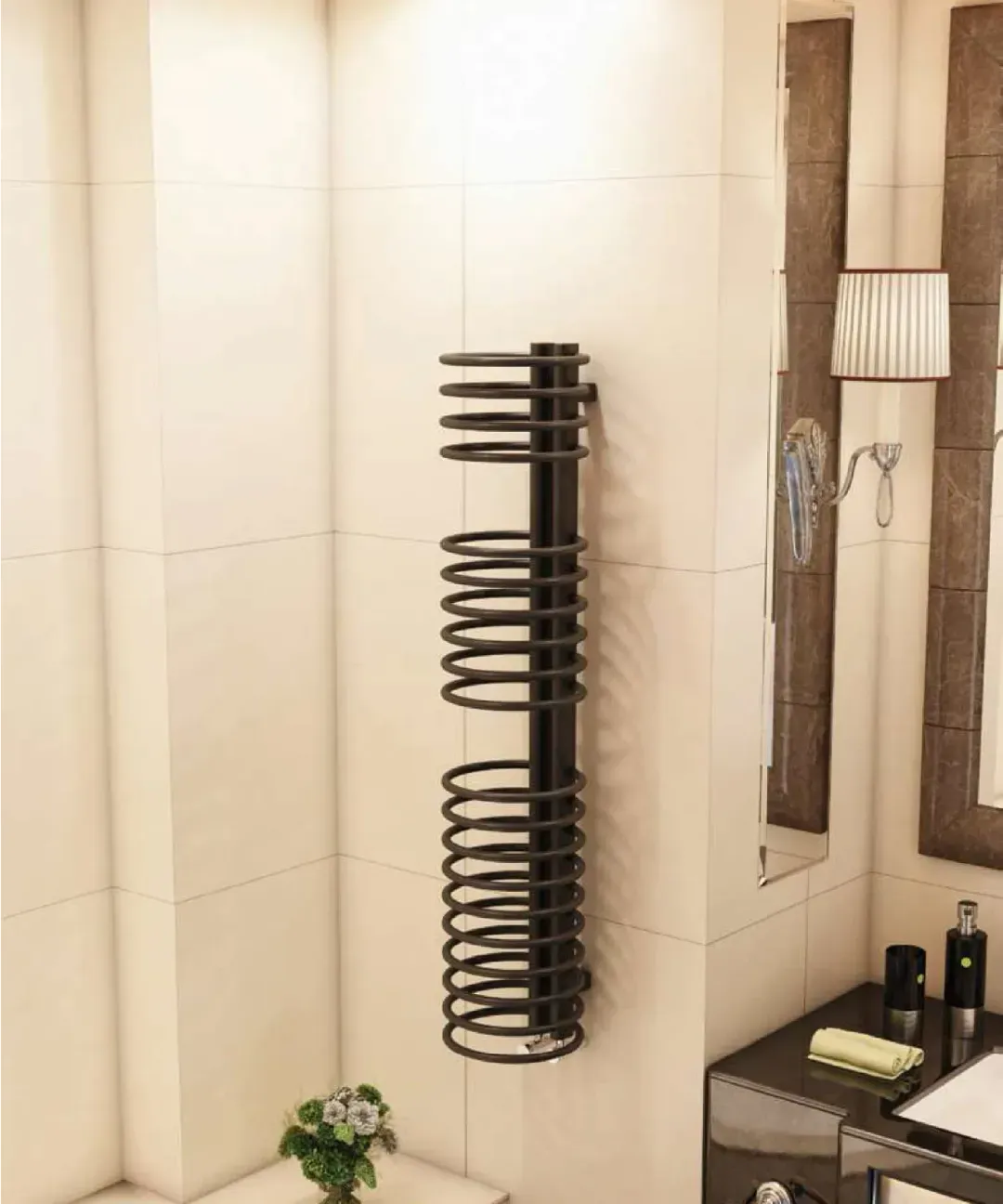 Circle dizajnerski radijator u prostoru pogled 2