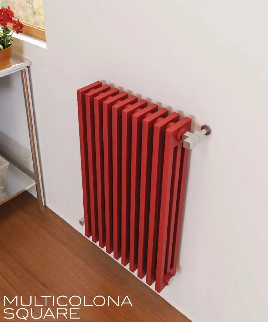 Multicolona Square dizajnerski radijator u prostoru pogled 2