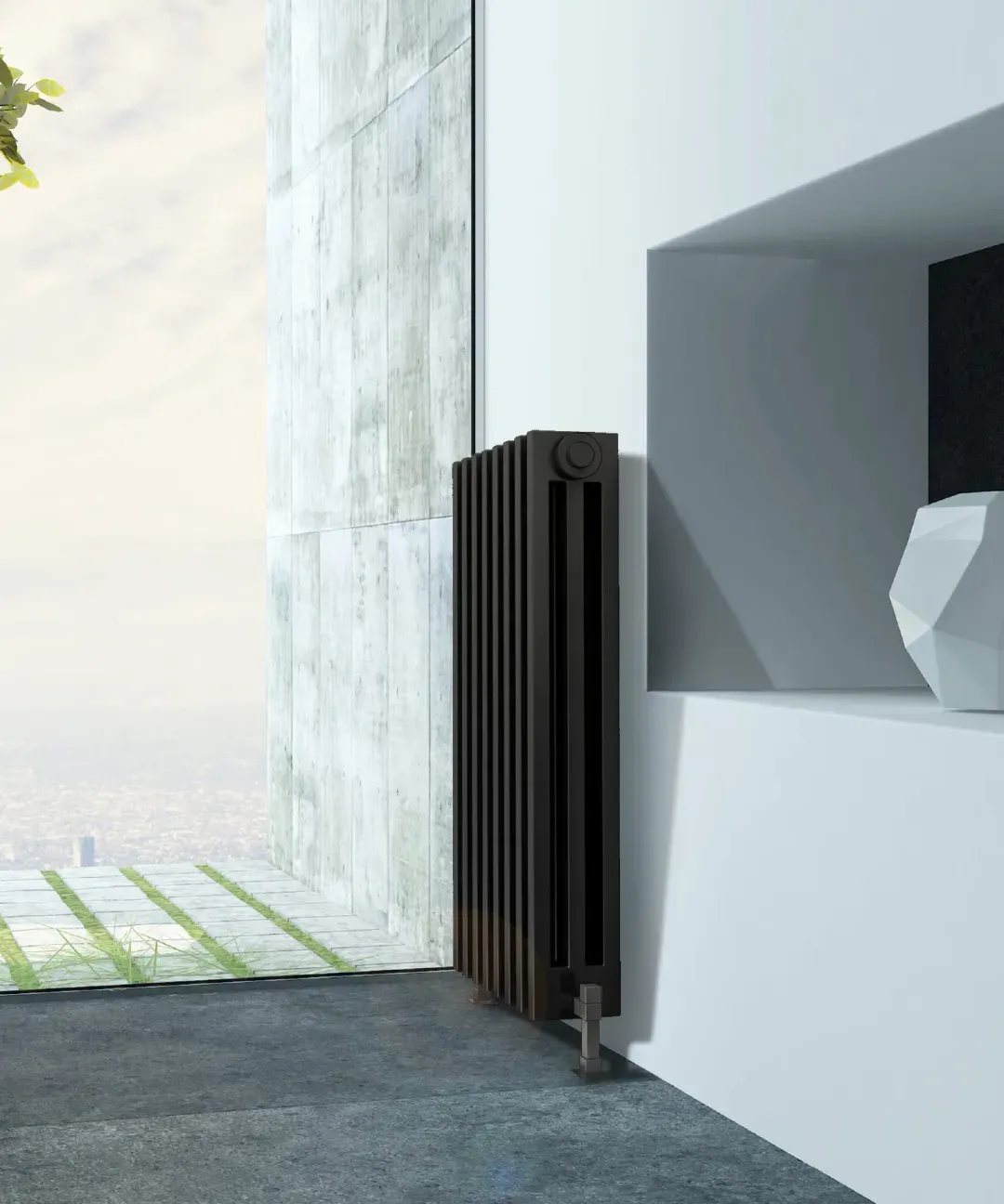 Multicolona Square dizajnerski radijator u prostoru pogled 1