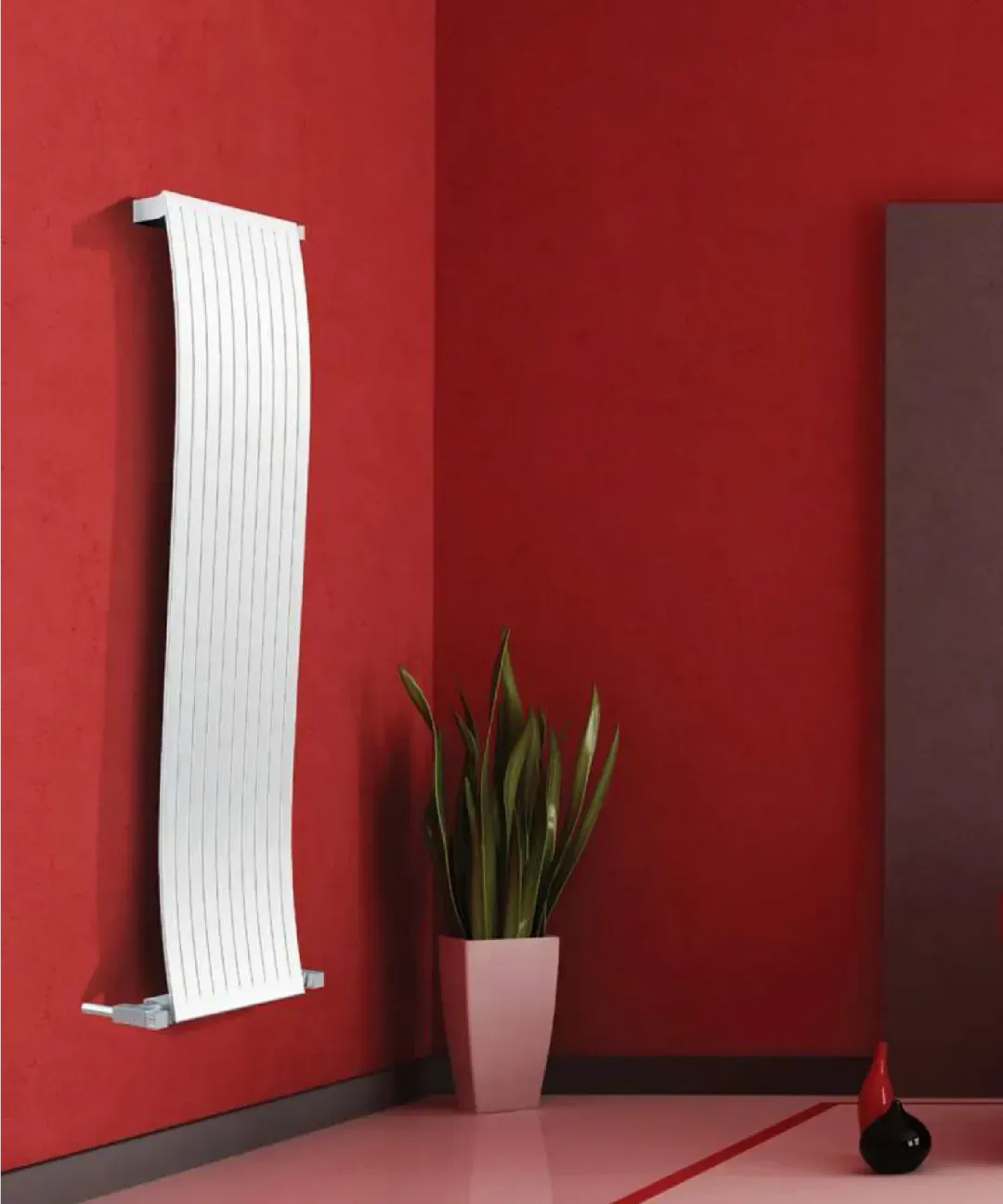 Wave dizajnerski radijator u prostoru pogled 1