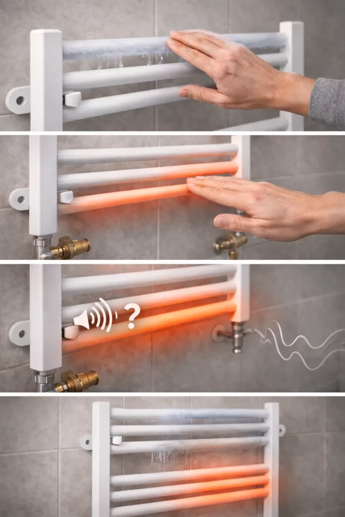 Radijator sušač ne greje ravnomerno – gornji deo hladan, donji deo topao uz pojavu klokotanja